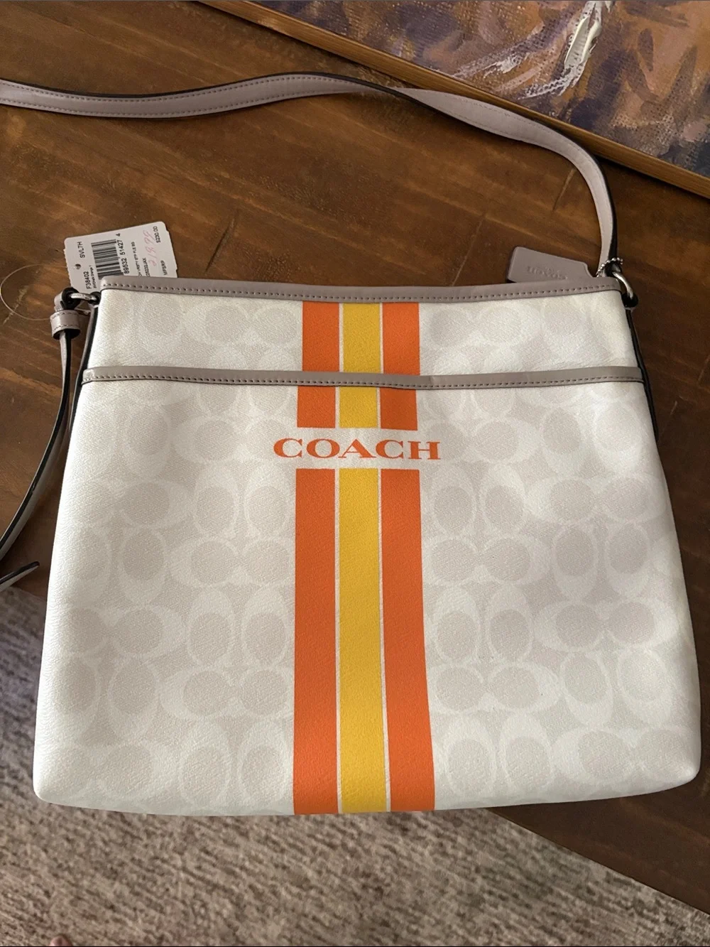 COACH White Crossbody with Orange and Yellow Racing Stripes